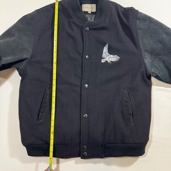 Vtg Varsity Bomber Jacket Eagle Embroidered Black Suede Wool 42 44 L Y2K Retro - Picture 3 of 14
